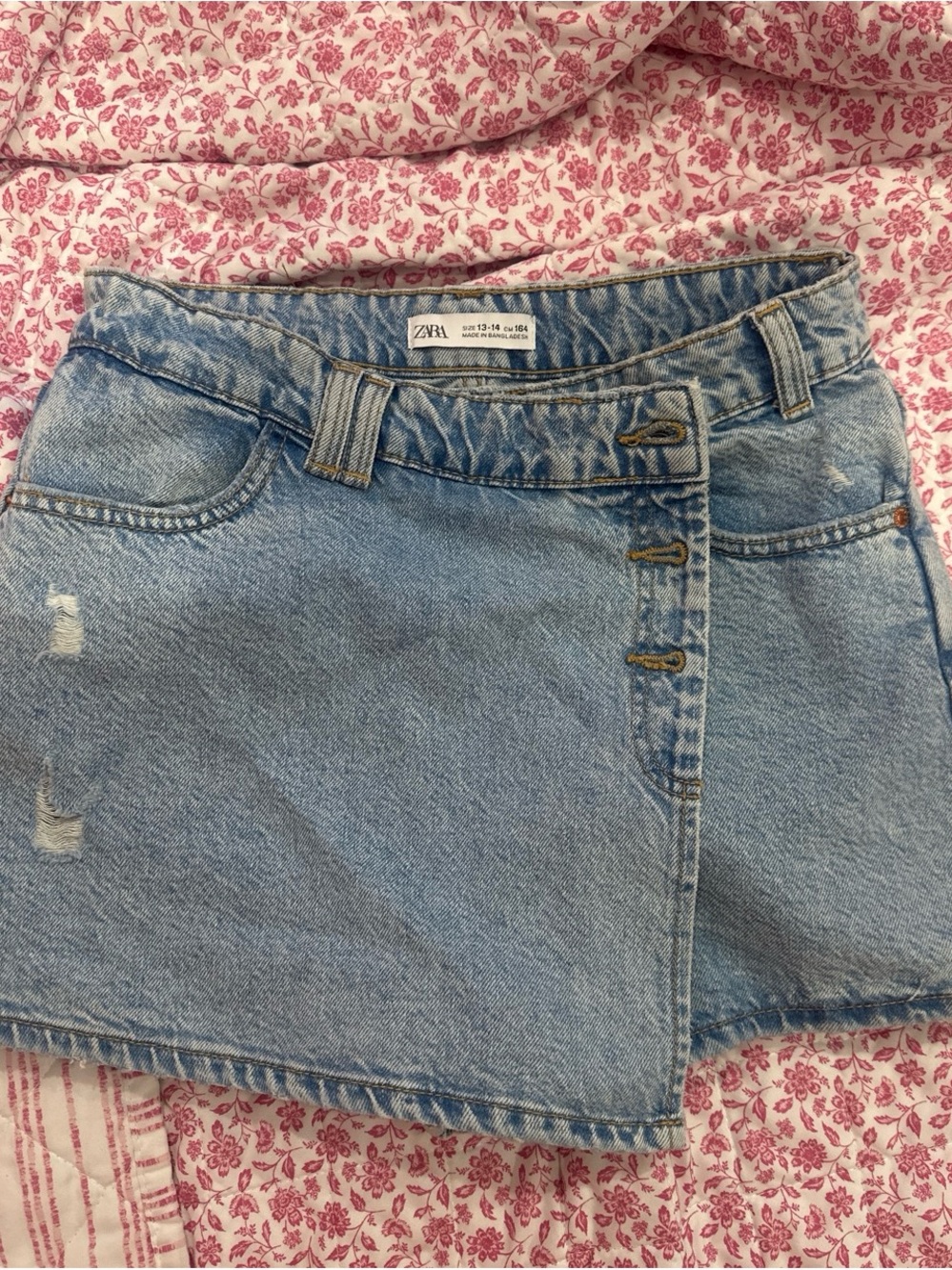 Zara Light Blue Denim Wrap-Style Mini Skirt